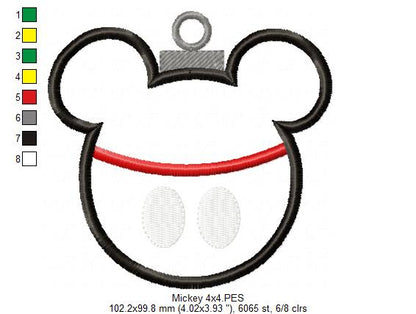 Mouse, Dog and Duck Christmas Ornaments - Set of 4 Designs - Applique Embroidery