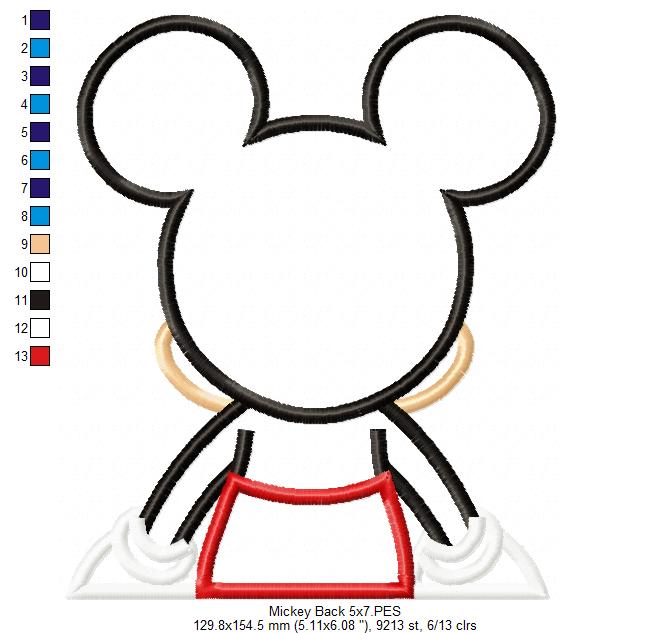 Mickey Mouse Back - Applique - Machine Embroidery Design