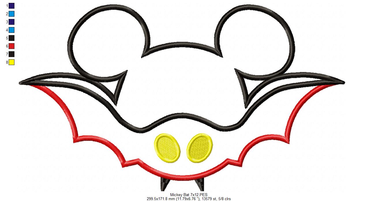 Mouse Ears Boy and Girl Bat - Set of 2 Designs - Applique Embroidery