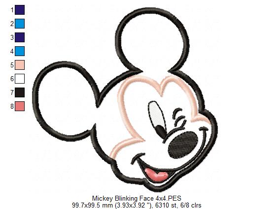 Mickey Mouse Blinking Face - Applique Embroidery