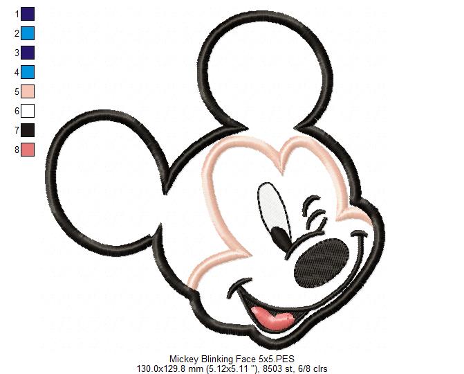 Mickey Mouse Blinking Face - Applique Embroidery