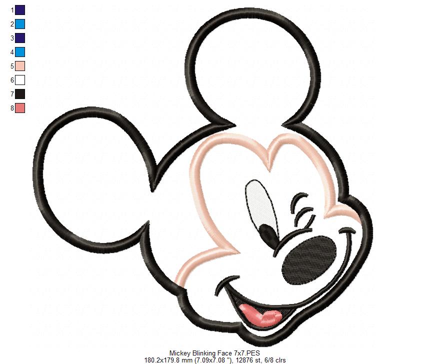 Mickey Mouse Blinking Face - Applique Embroidery