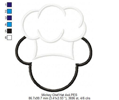 Mouse Ears Boy and Girl kitchen Chef Hat - Set of 2 Designs - Applique Embroidery