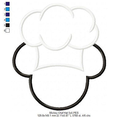 Mouse Ears Boy and Girl kitchen Chef Hat - Set of 2 Designs - Applique Embroidery