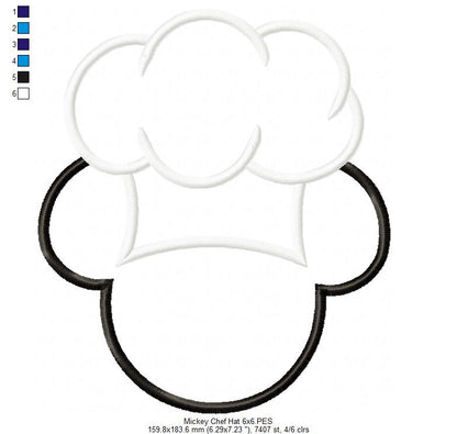 Mouse Ears Boy and Girl kitchen Chef Hat - Set of 2 Designs - Applique Embroidery