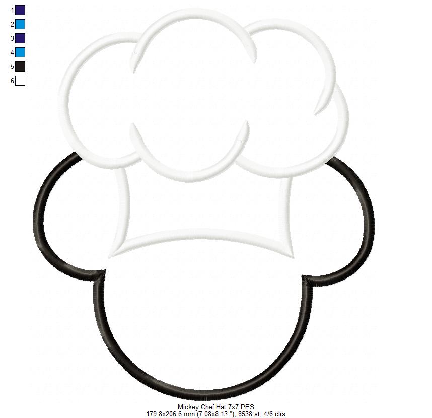 Mouse Ears Boy and Girl kitchen Chef Hat - Set of 2 Designs - Applique Embroidery