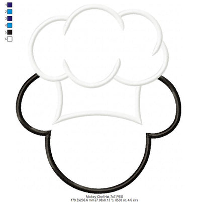 Mouse Ears Boy and Girl kitchen Chef Hat - Set of 2 Designs - Applique Embroidery