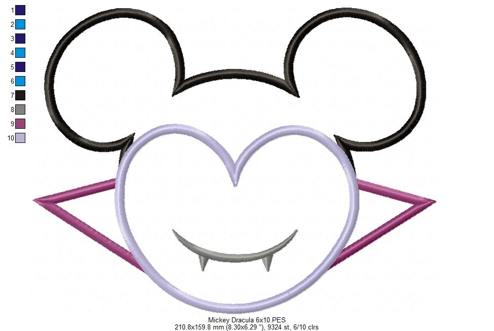 Mouse Ears Boy and Girl Dracula - Set of 2 Designs - Applique Embroidery