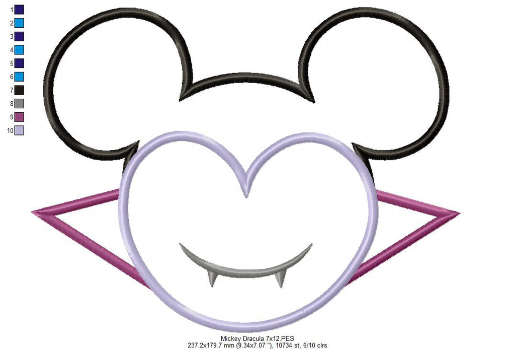Mouse Ears Boy and Girl Dracula - Set of 2 Designs - Applique Embroidery