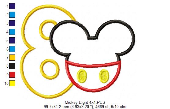 Mouse Ears Boy 8th Birthday Number 8 - Applique Embroidery