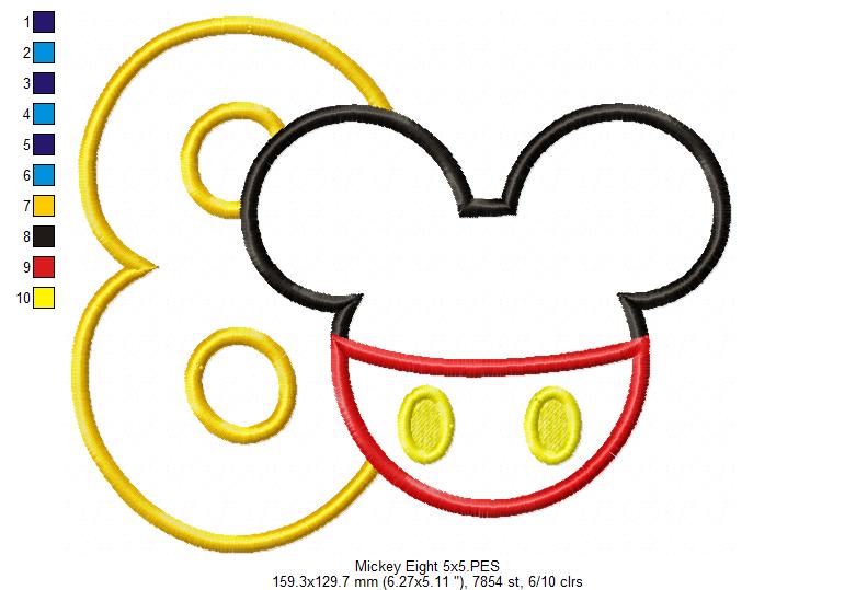 Mouse Ears Boy 8th Birthday Number 8 - Applique Embroidery