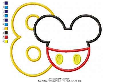 Mouse Ears Boy 8th Birthday Number 8 - Applique Embroidery