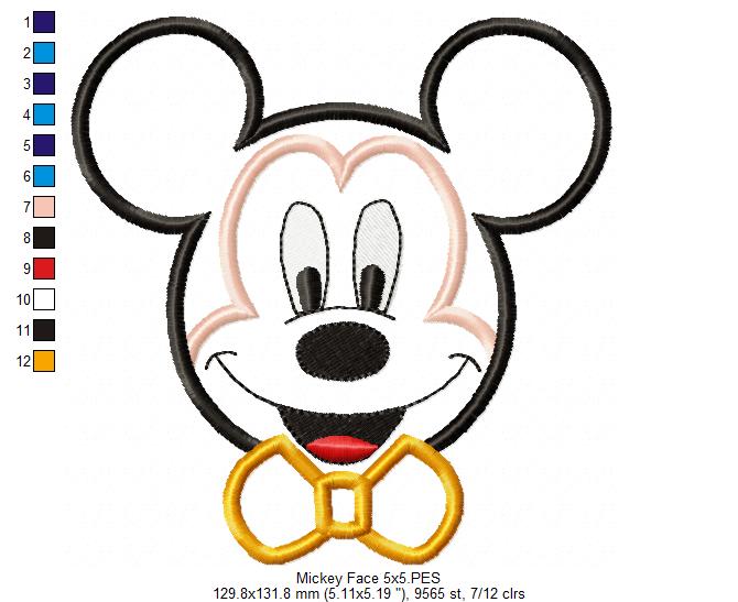 Mickey Mouse Face - Applique - Machine Embroidery Design