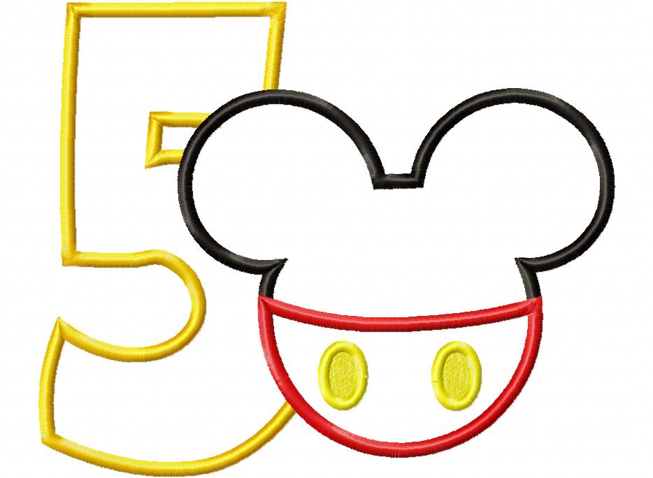 Mouse Ears Boy 5th Birthday Number 5 - Applique Embroidery