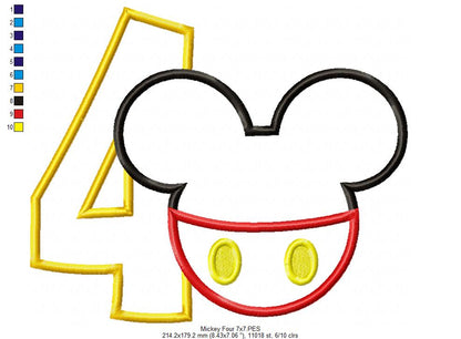 Mouse Ears Boy 4th Birthday Number 4 - Applique Embroidery