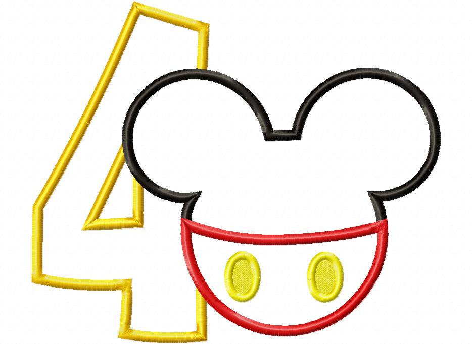 Mouse Ears Boy 4th Birthday Number 4 - Applique Embroidery