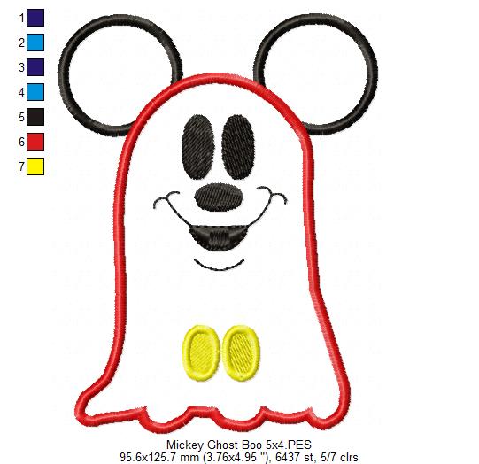 Mouse Ears Boy Ghost - Applique Machine Embroidery Design