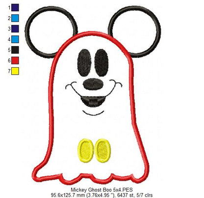 Mouse Ears Boy and Girl Ghost - Set of 2 Designs - Applique Embroidery