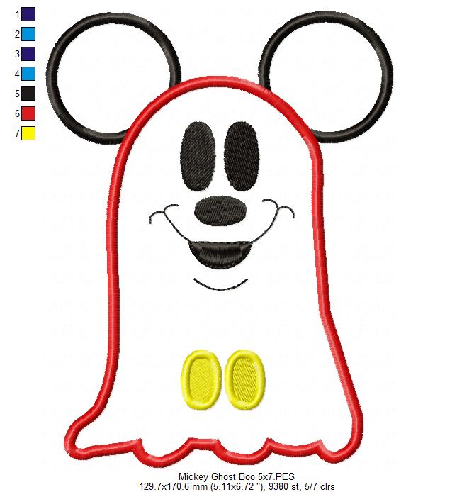 Mouse Ears Boy Ghost - Applique Machine Embroidery Design