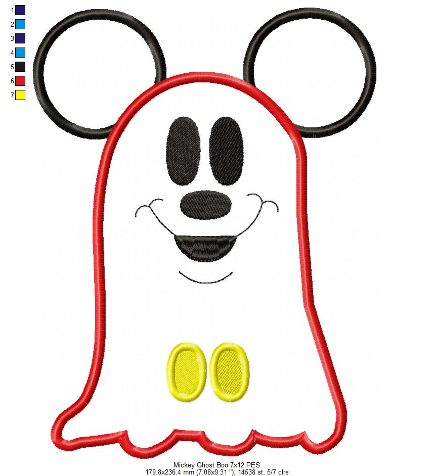 Mouse Ears Boy Ghost - Applique Machine Embroidery Design