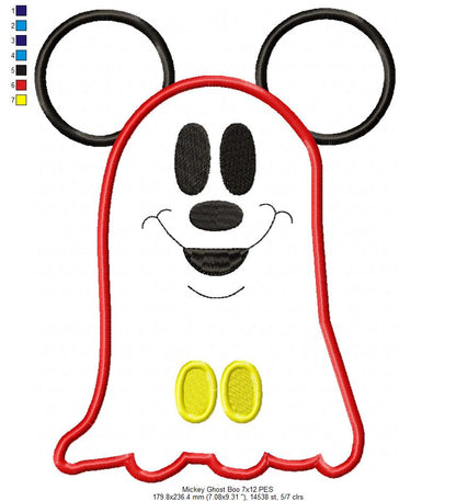 Mouse Ears Boy and Girl Ghost - Set of 2 Designs - Applique Embroidery