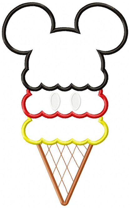 Mouse Ears Boy Summer Ice Cream - Applique - Machine Embroidery Design