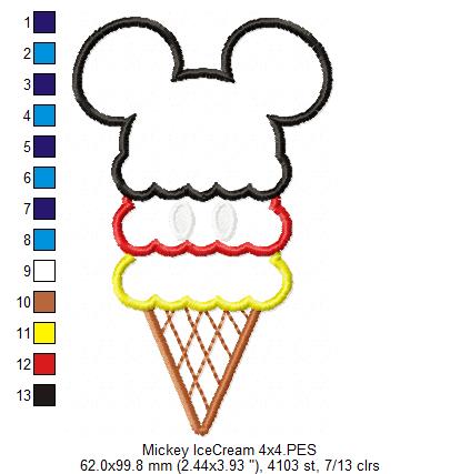 Mouse Ears Boy Summer Ice Cream - Applique