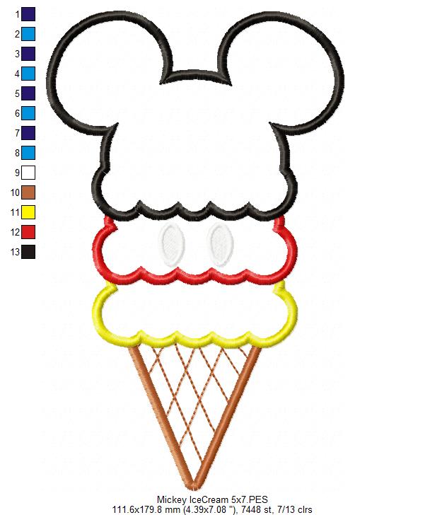 Mouse Ears Boy Summer Ice Cream - Applique