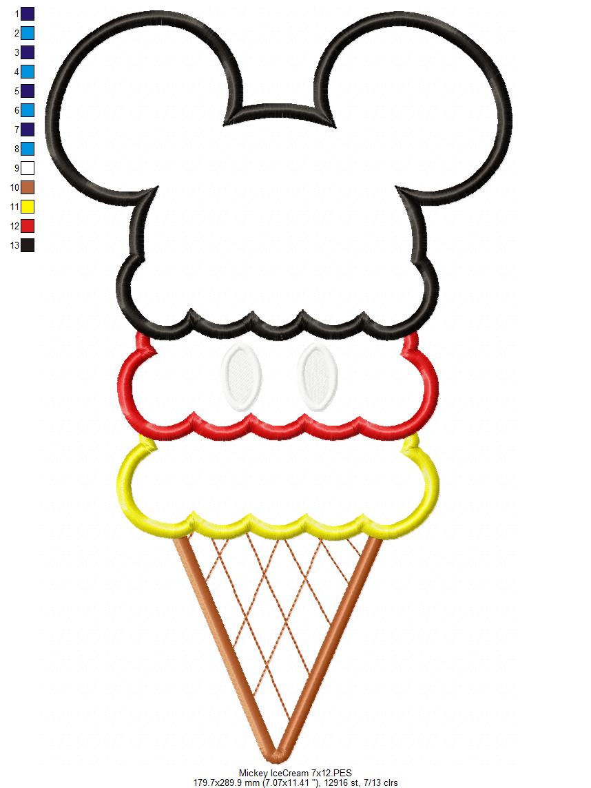 Mouse Ears Boy Summer Ice Cream - Applique - Machine Embroidery Design