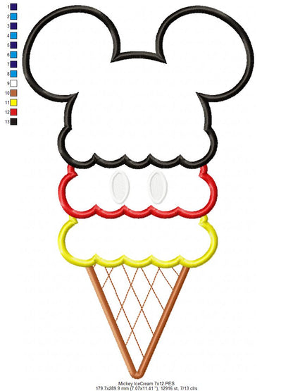 Mouse Ears Boy Summer Ice Cream - Applique - Machine Embroidery Design