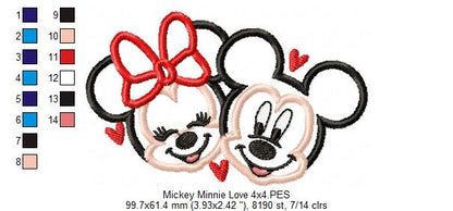 Mouse Girl and Boy in Love - Applique - Machine Embroidery Design