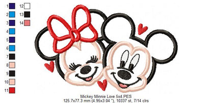 Mouse Girl and Boy in Love - Applique - Machine Embroidery Design
