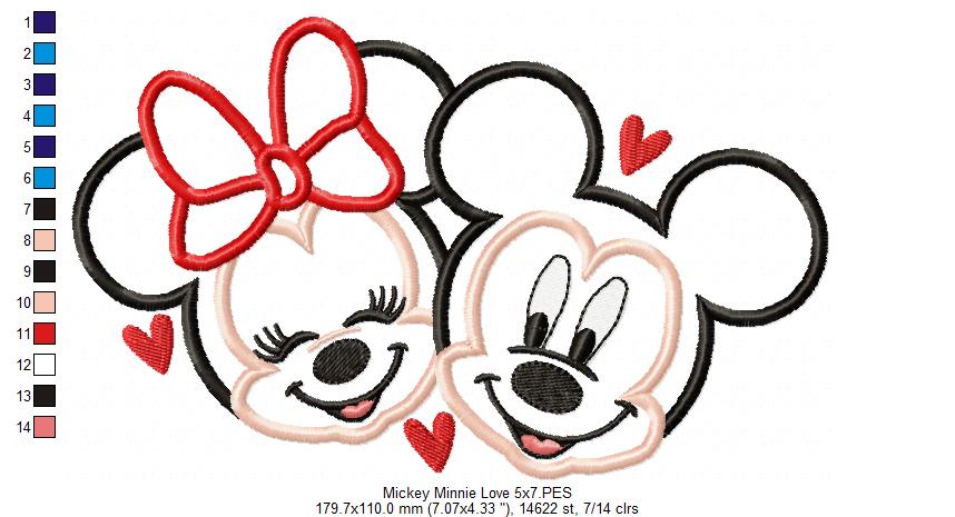 Mouse Girl and Boy in Love - Applique - Machine Embroidery Design