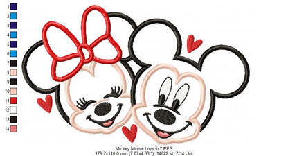 Mouse Girl and Boy in Love - Applique - Machine Embroidery Design