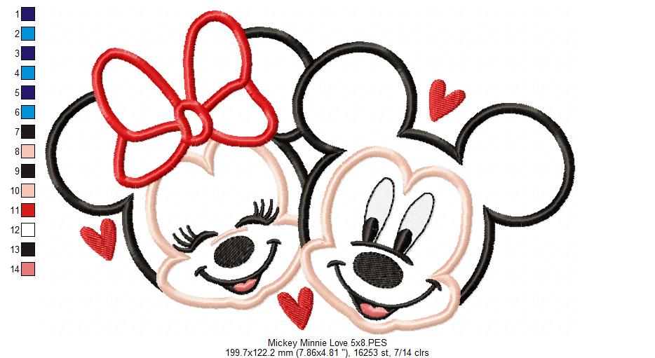Mouse Girl and Boy in Love - Applique - Machine Embroidery Design