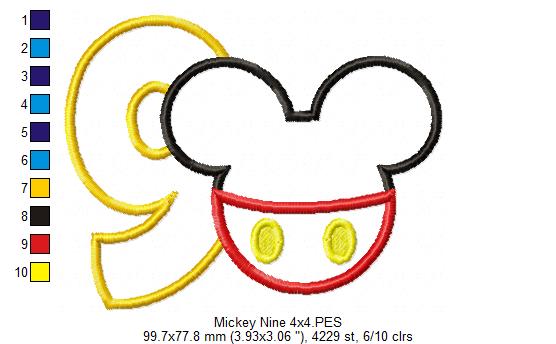 Mouse Ears Boy 9th Birthday Number 9 - Applique Embroidery