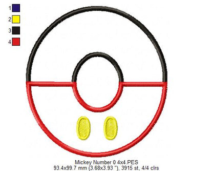 Mouse Ears Boy Monogram O Number 0 - Applique Embroidery