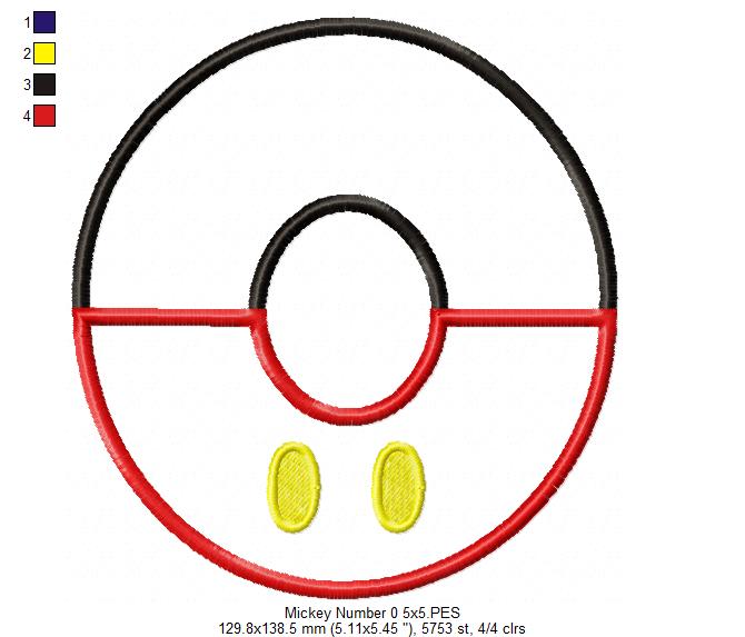 Mouse Ears Boy Monogram O Number 0 - Applique Embroidery