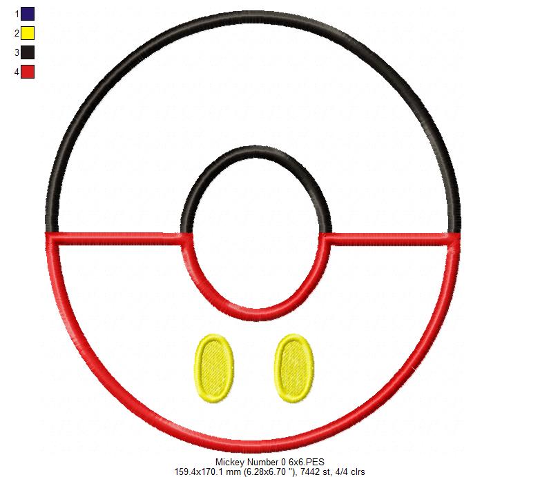 Mouse Ears Boy Monogram O Number 0 - Applique Embroidery