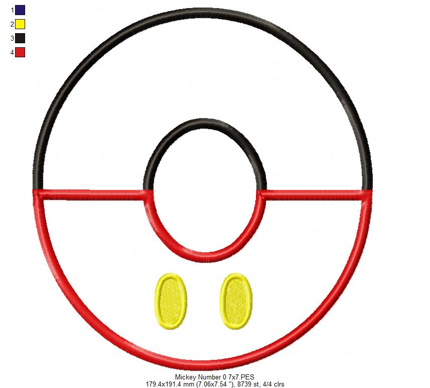 Mouse Ears Boy Monogram O Number 0 - Applique Embroidery