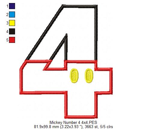 Mouse Ears Boy 4th Birthday Number 4 - Applique Embroidery