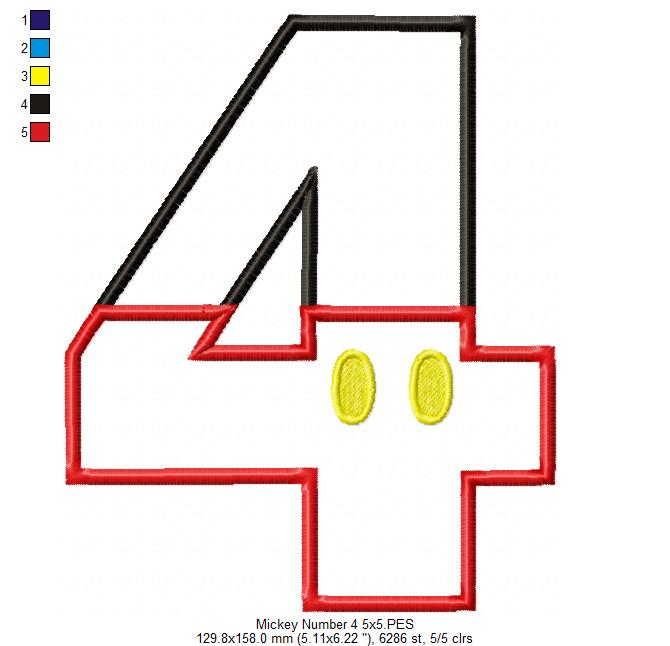 Mouse Ears Boy 4th Birthday Number 4 - Applique Embroidery