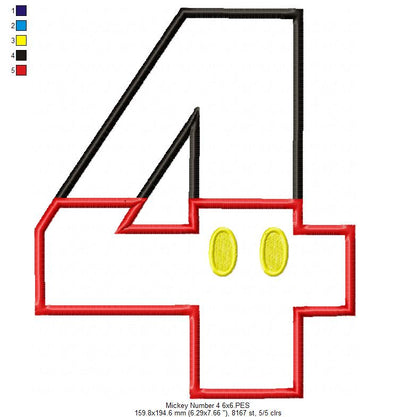 Mouse Ears Boy 4th Birthday Number 4 - Applique Embroidery