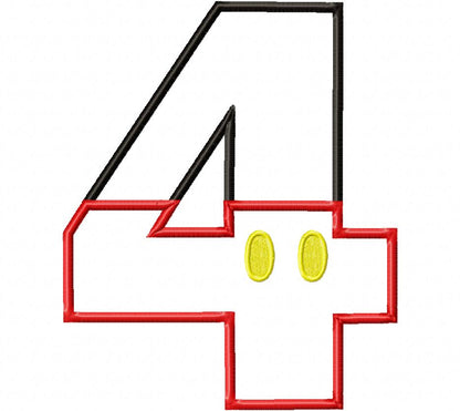 Mouse Ears Boy 4th Birthday Number 4 - Applique Embroidery