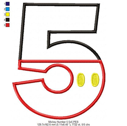 Mouse Ears Boy 5th Birthday Number 5 - Applique Embroidery
