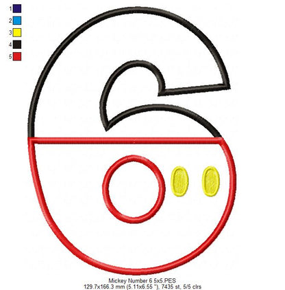 Mouse Ears Boy 6th Birthday Number 6 - Applique Embroidery