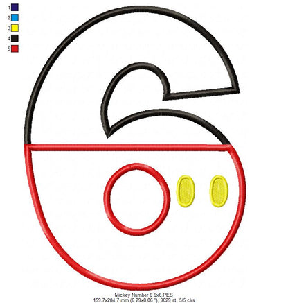 Mouse Ears Boy 6th Birthday Number 6 - Applique Embroidery