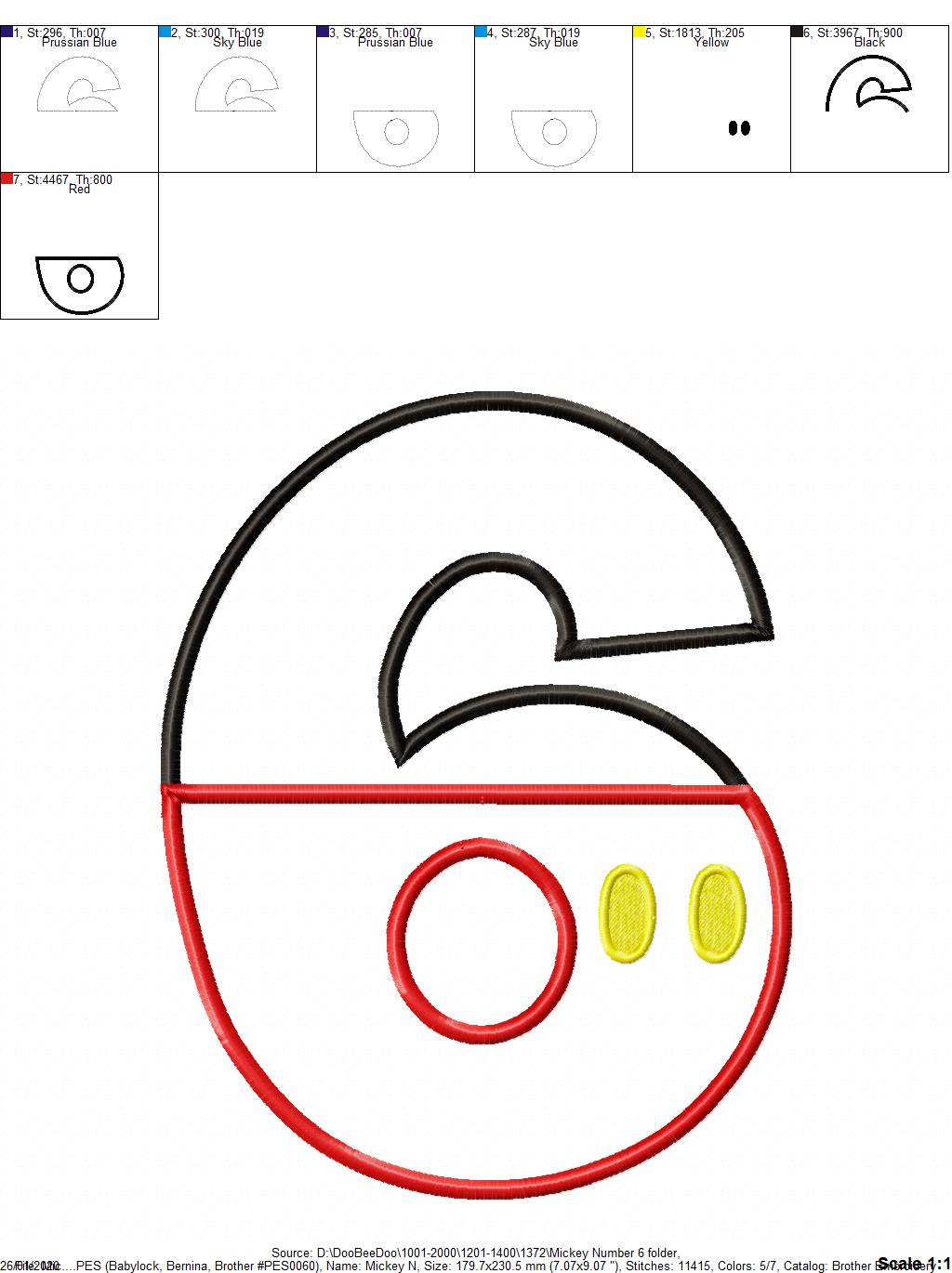 Mouse Ears Boy 6th Birthday Number 6 - Applique Embroidery