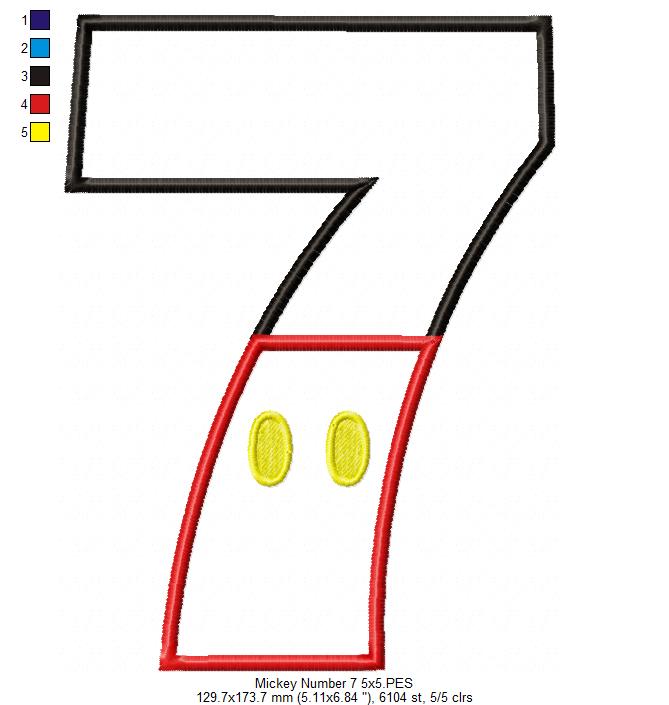 Mouse Ears Boy 7th Birthday Number 7 - Applique Embroidery