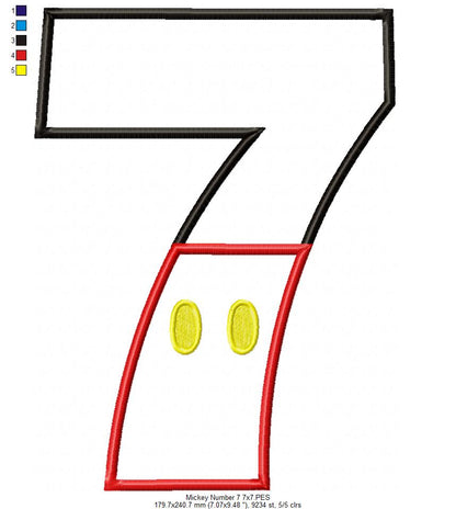 Mouse Ears Boy 7th Birthday Number 7 - Applique Embroidery